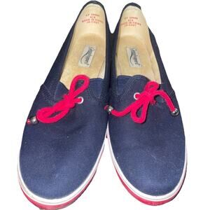 DEADSTOCK VINTAGE 70s 80s Blue Linen Keds Grasshoppers Slip On Loafers Shoes 8.5